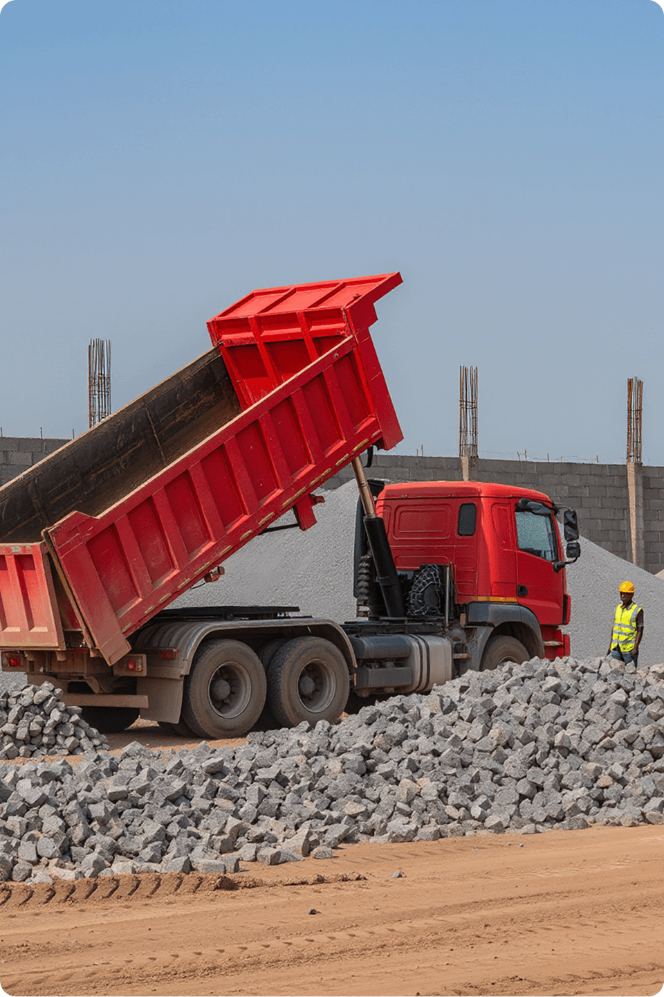 Concrete mixer truck pouring concrete